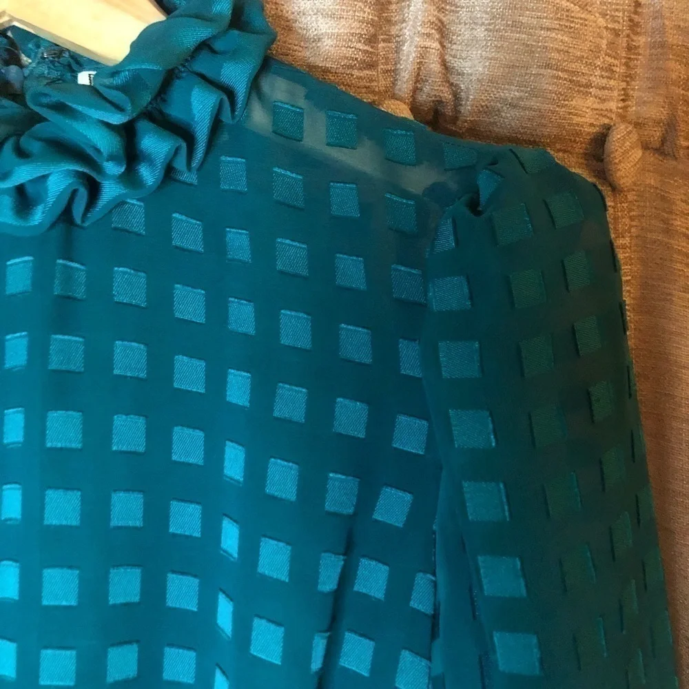 Vintage 80’s Donna Morgan for Non Stop Turquoise Geometric Print Dress Size 8